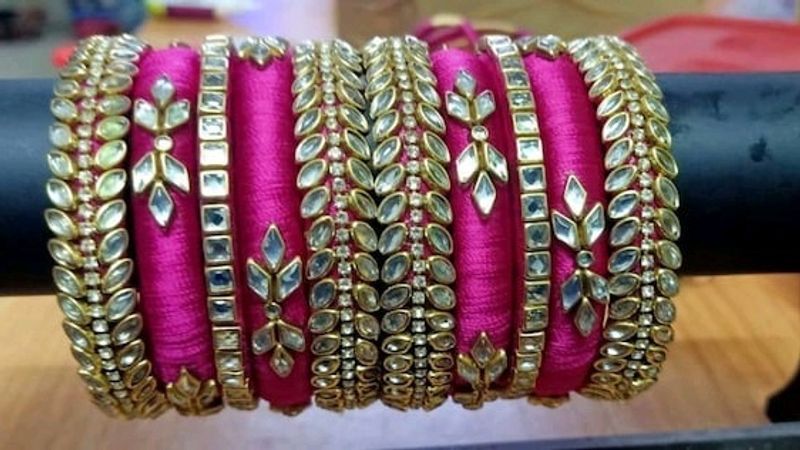Trending Silk Thread Kundan Stone Bangles Set
