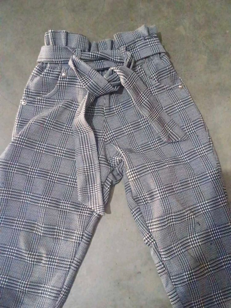 Stylish Plaid Paper Bag Waist Pants