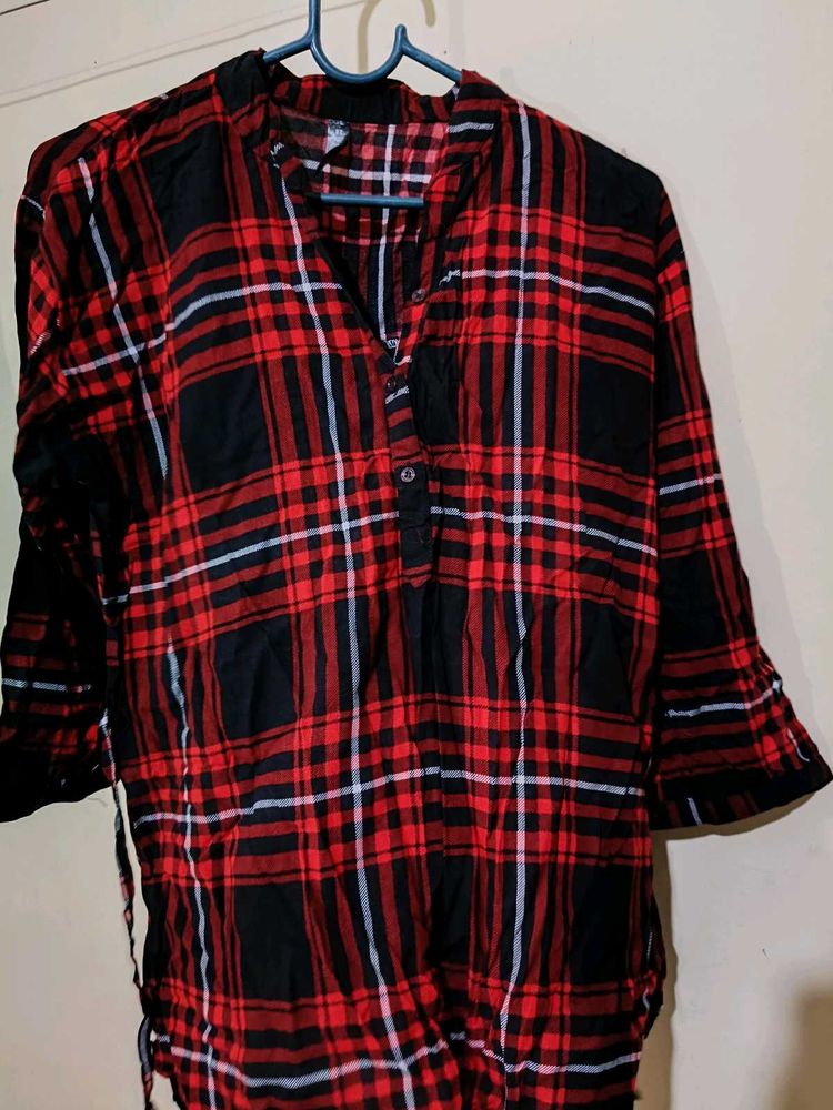 Red and Black Plaid Blouse