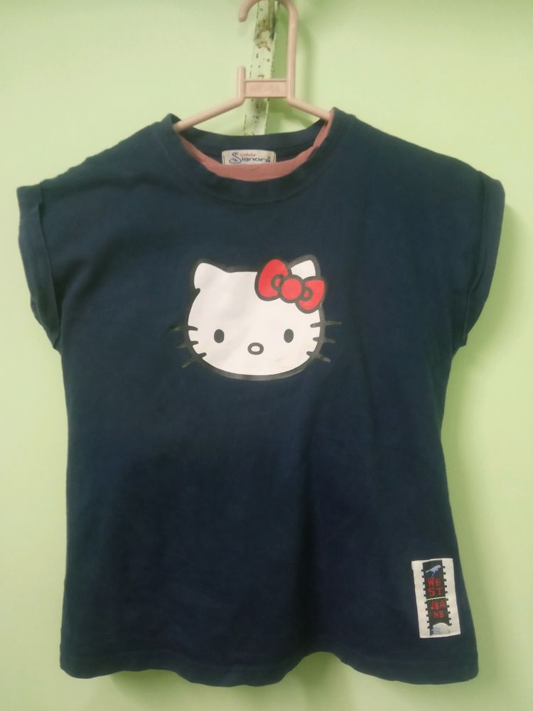 Navu Blue T Shirt With Meow Design