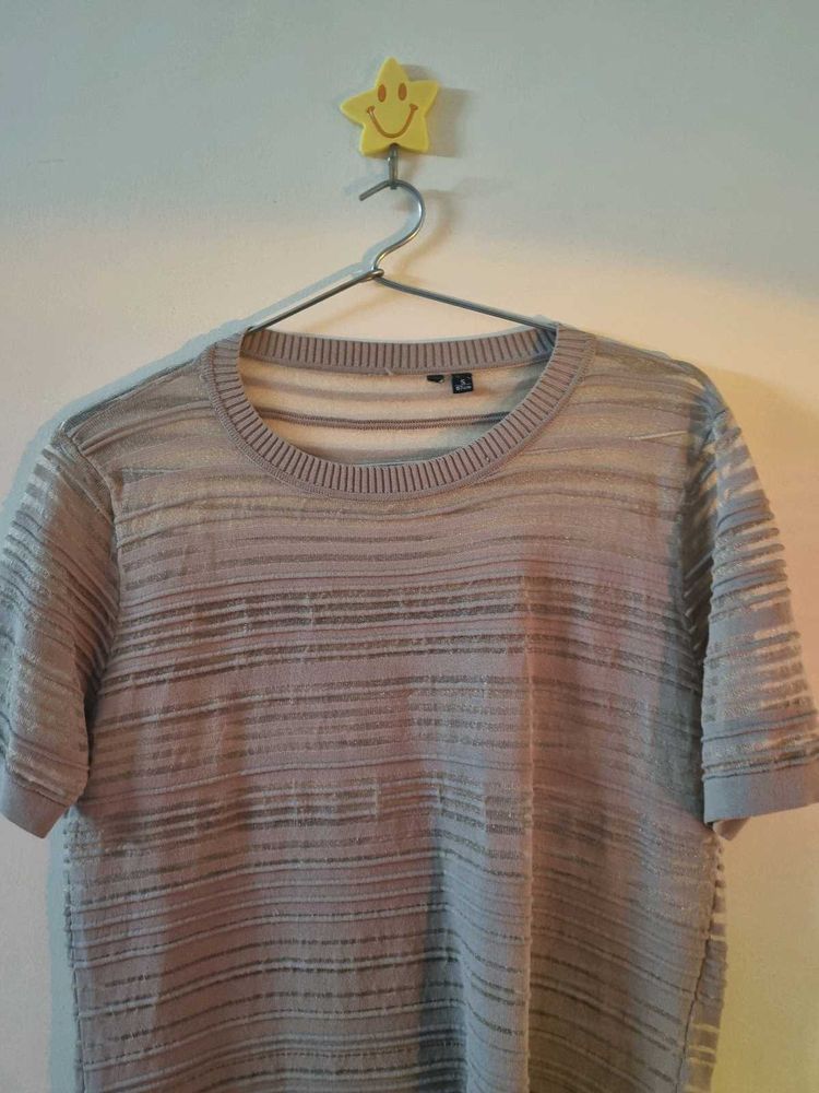 Grey Mesh Striped Top