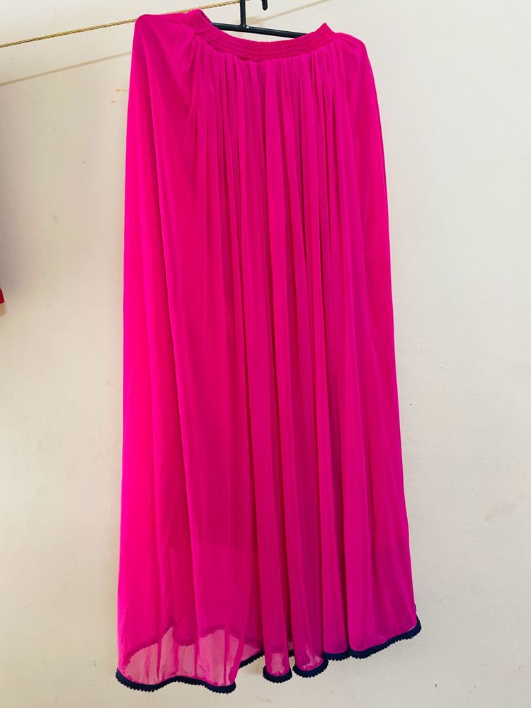 Pink Maxi Skirt With Blue Piping At Bottom
