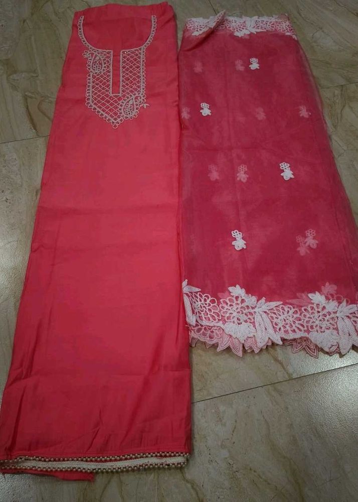 Coral Embroidered Kurta Set. unstitched