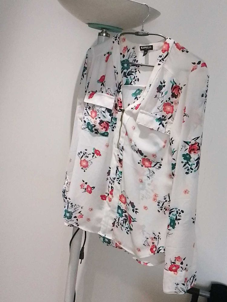 ColourfulWhite Shirt With Overall Flower Prints