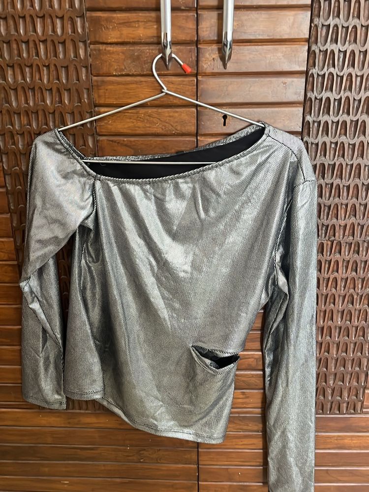 Tokyo Tolkies Silver Party Wear Top