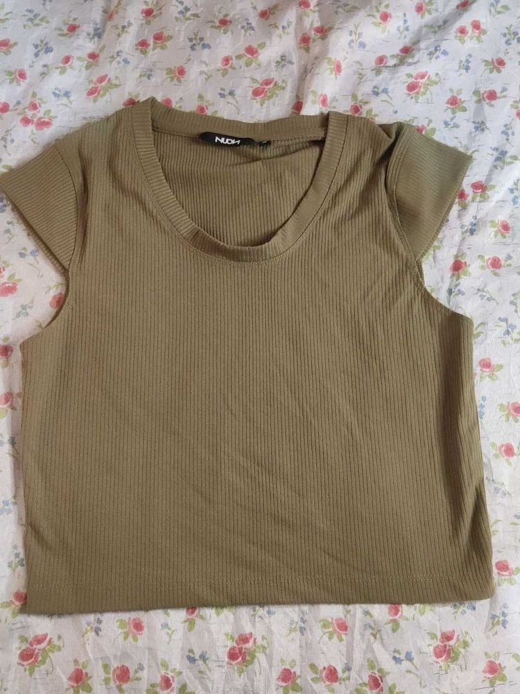 Nuon Beige/khaki Crop Top