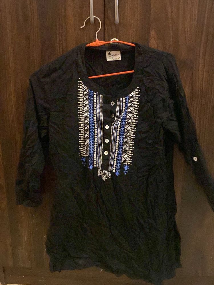 Embroidered Black Tunic kurta Shoppers Stop