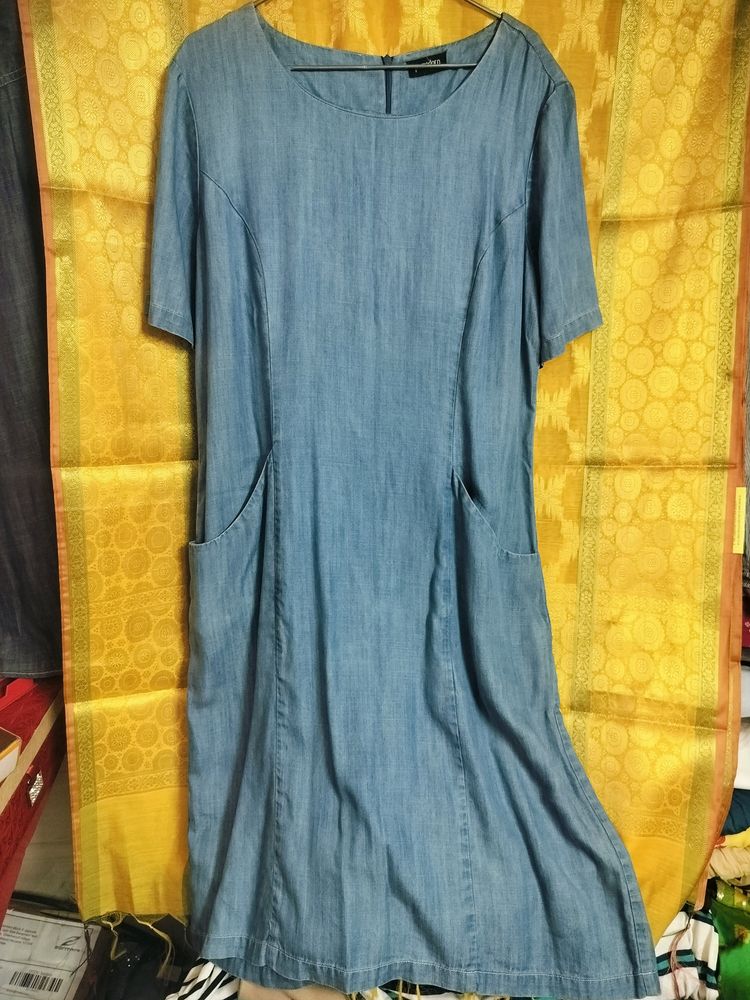 L Size Denim Dress With Pockets