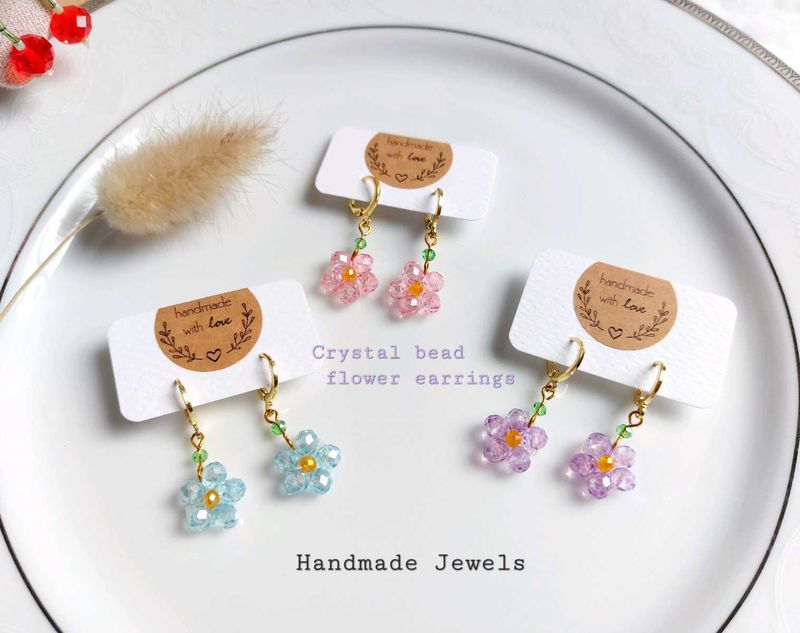 Beaded Crystal Flower Earrings