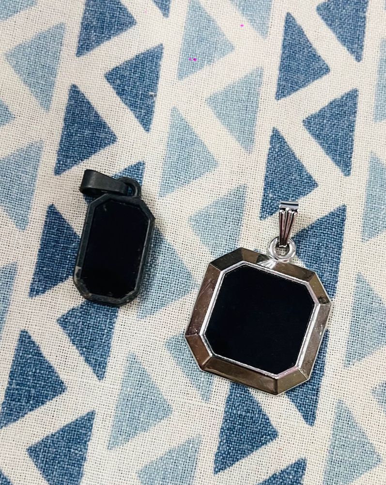 Black Stone Pendants (Set of 2)