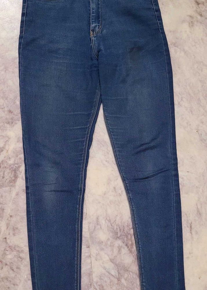 High Waist Dark Blue Denim Jeans