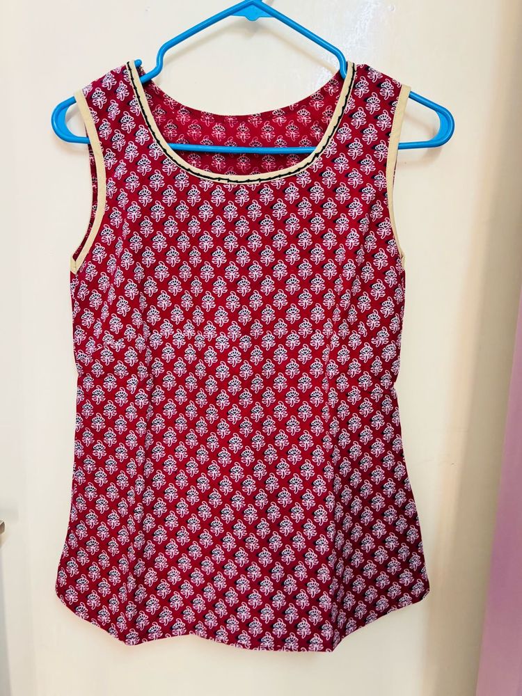 Red Printed Sleeveless Top