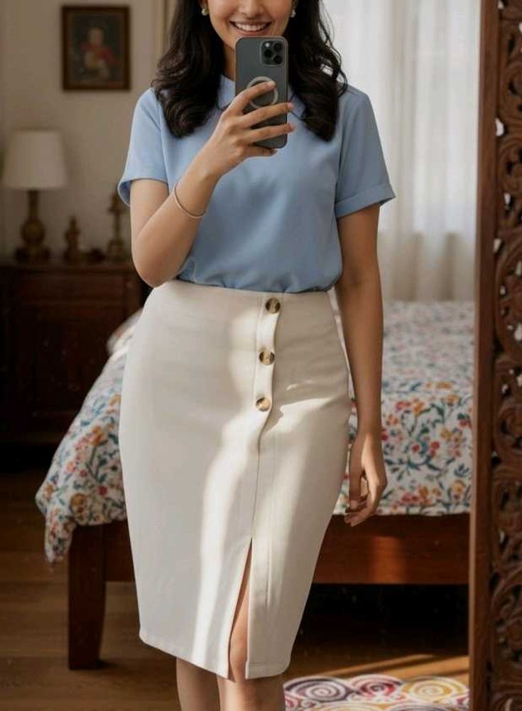 Formal Beige Pencil Skirt