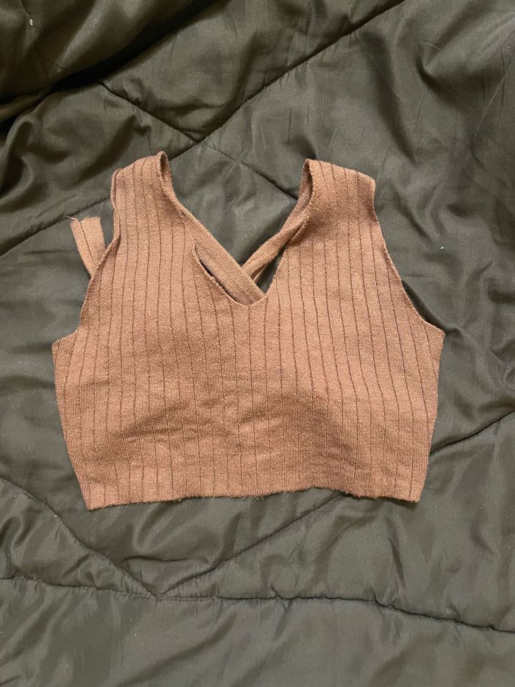 Brown Ribbed Tank Top