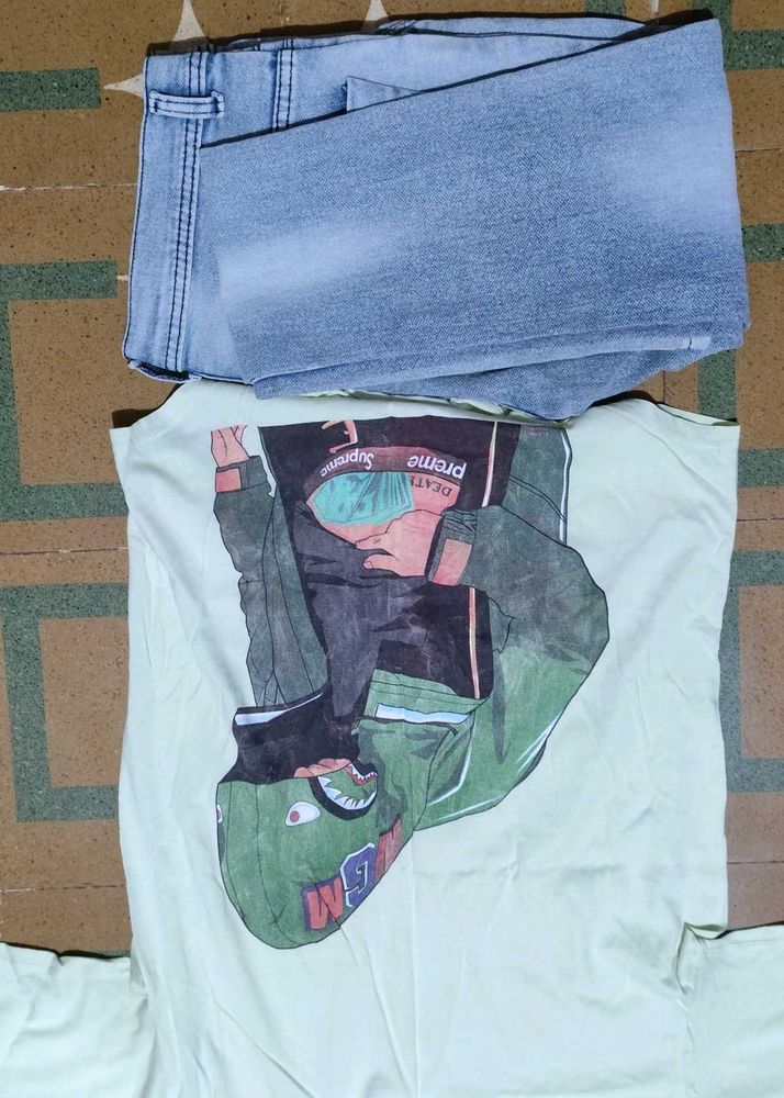 BAPE Tee &amp; Light Wash Jeans