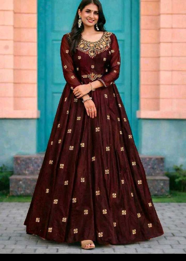 Elegant Maroon Embroidered Gown
