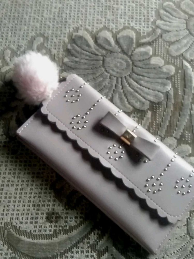 Cute Bow Wallet with Pom-Pom