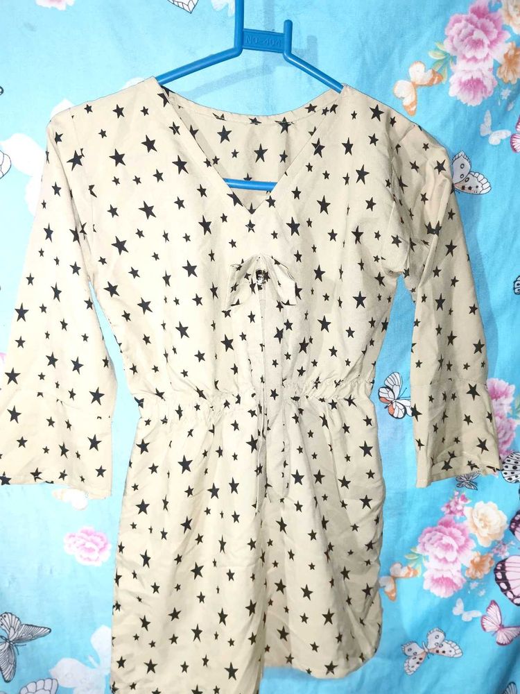Trendy Beige Star Print Dress | Size 34