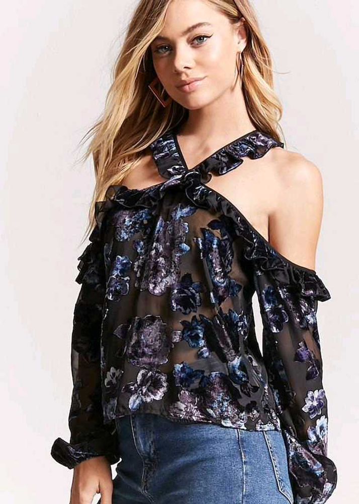 Floral Print Cold Shoulder Top