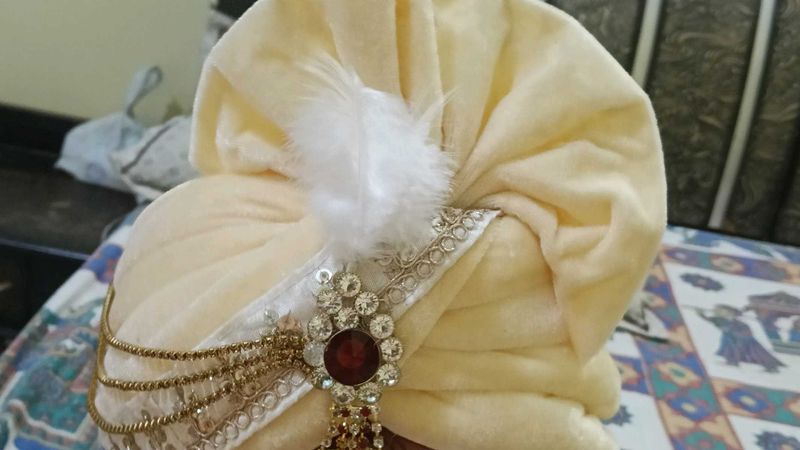 Cream Velvet Wedding Turban For Kids