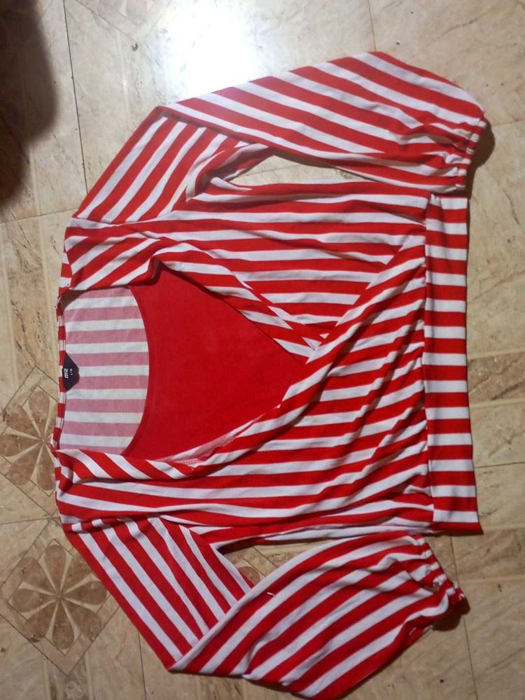 Red &amp; White Striped Long Sleeve Top