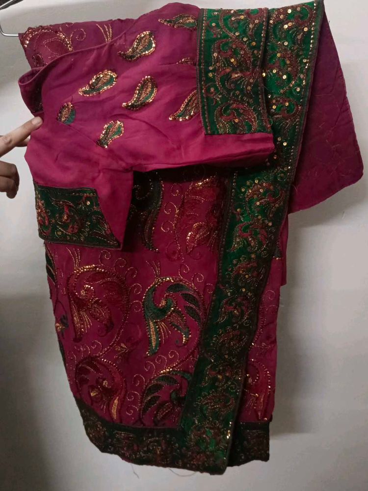 Elegant Maroon &amp; Green Saree