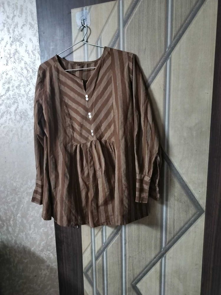 Striped Brown Tunic Top office wear