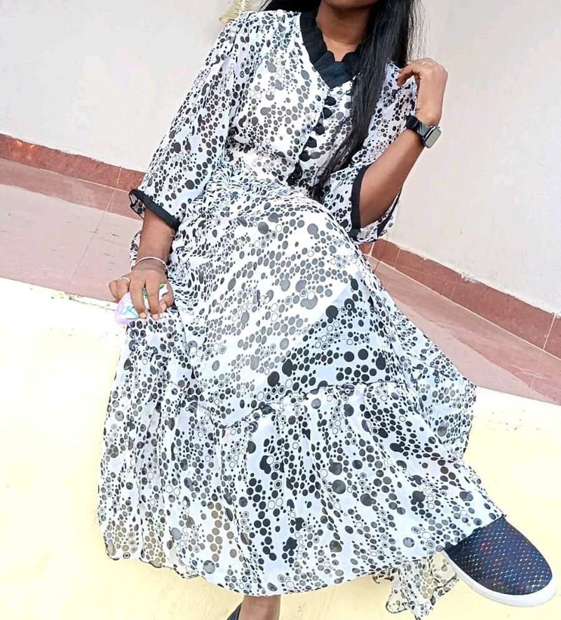 White &amp; Black Polka Dot Dress