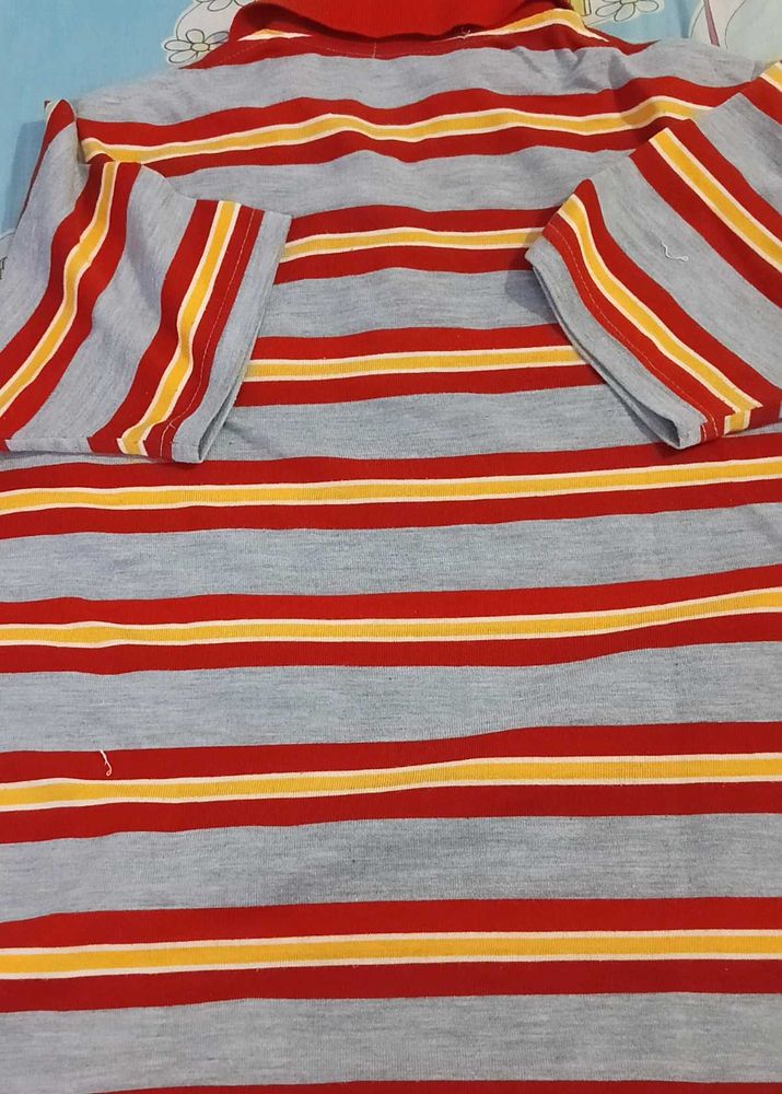 Retro Striped Polo Shirt - Red, Yellow &amp; Grey