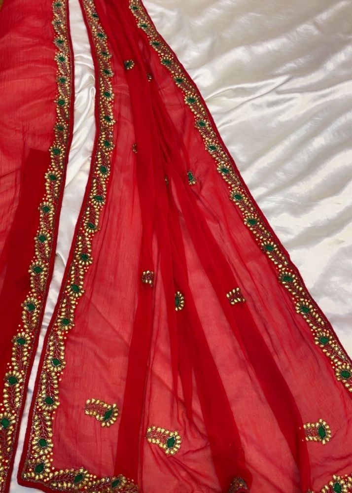 Red Embroidered saree
