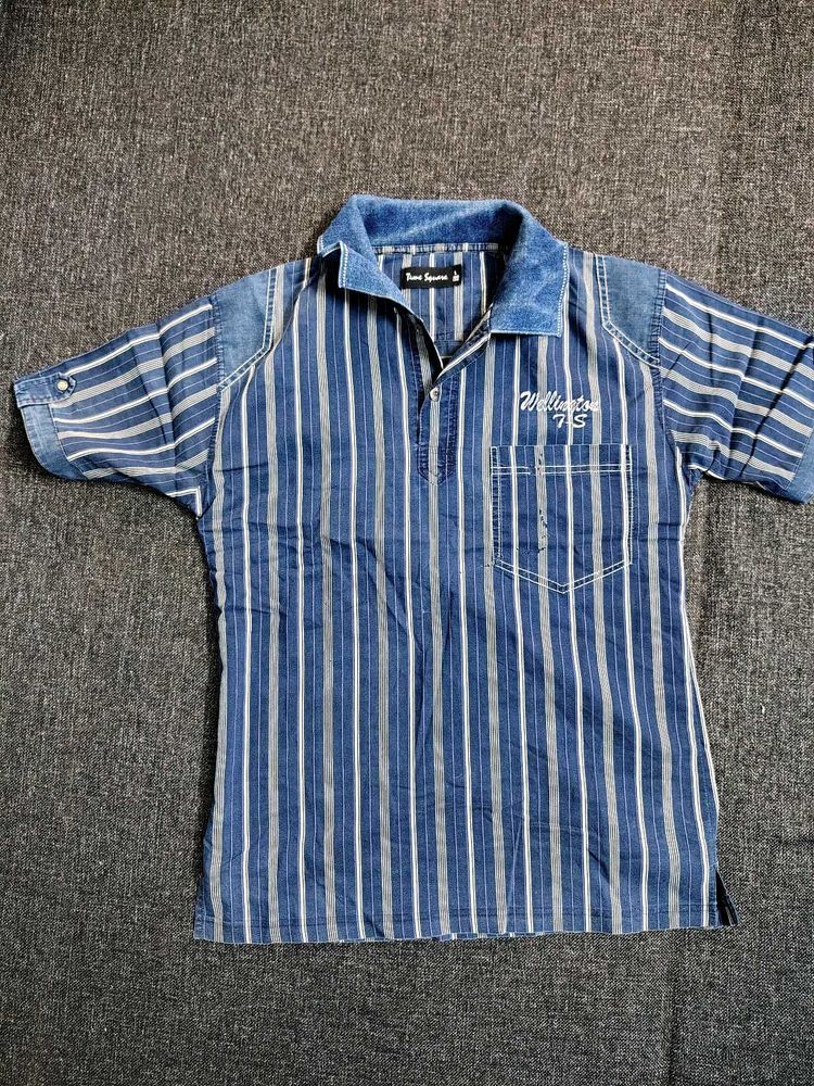 Vintage Denim Striped Polo Shirt