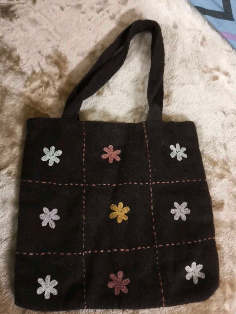 Floral Embroidered Tote Bag
