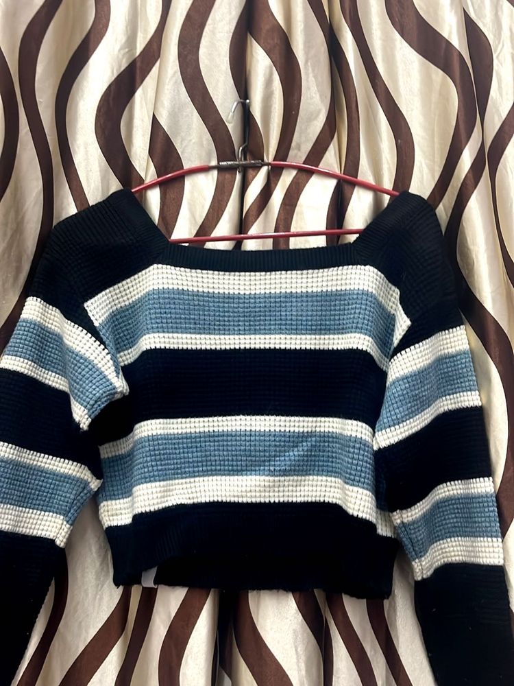 Striped Knit Cropped Sweater