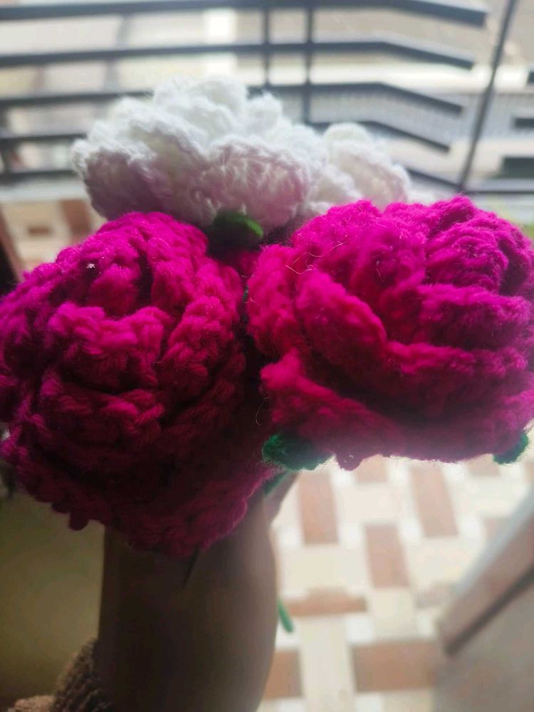 Crochet Rose 4 Bouquet And One Daisy🌸