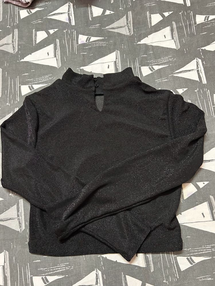 Sparkly Black Mock Neck Top