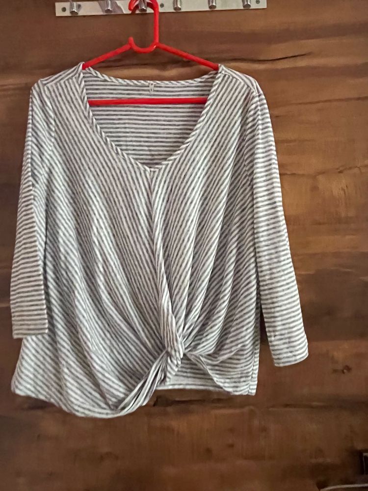 Only Striped Knot-Front Top