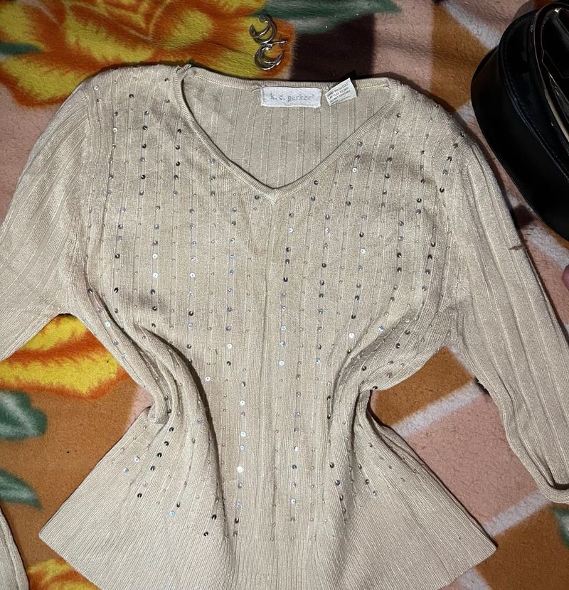 Sparkly Knit V-Neck Top