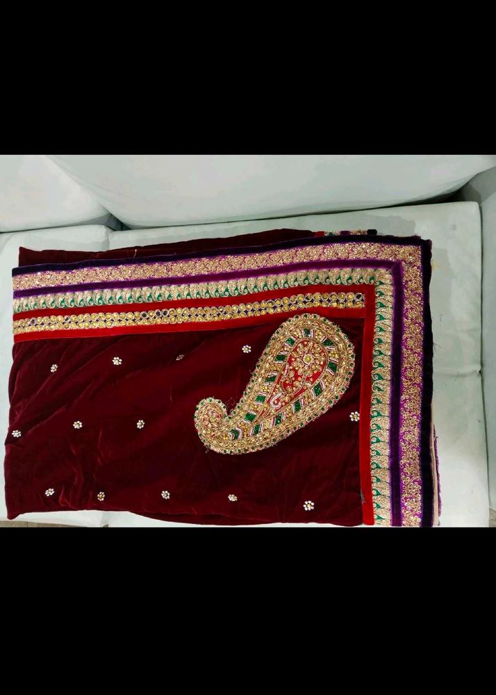 Elegant Maroon Velvet Saree