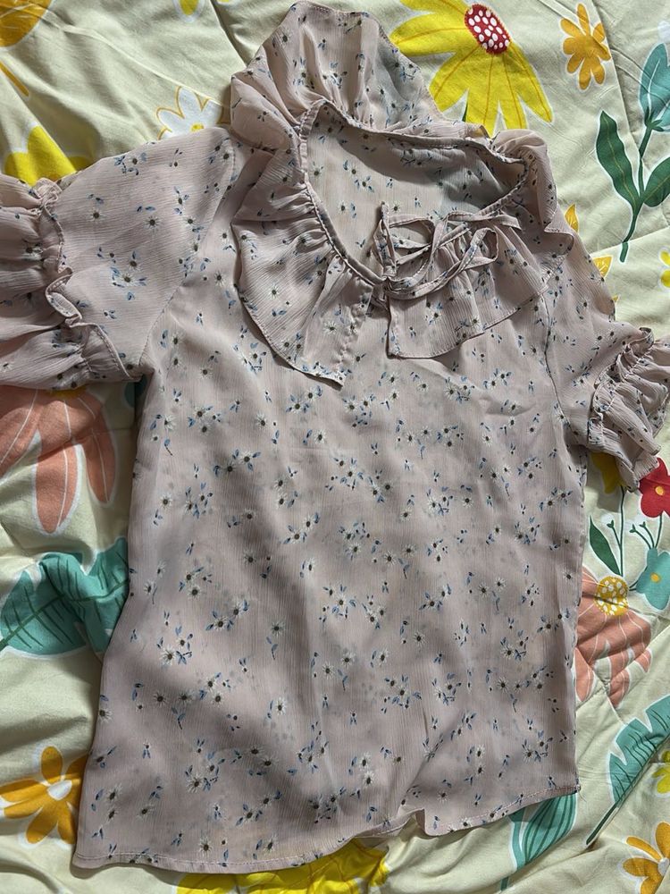 Floral Pink Ruffle Top