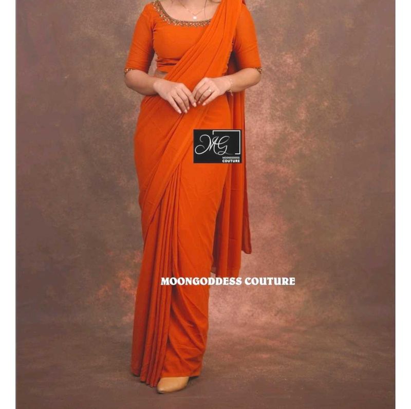 Elegant BrickOrange Ready To Wear Saree with Blous