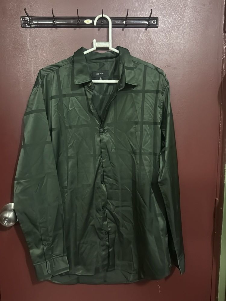 Olive Green Patterned Button-Down