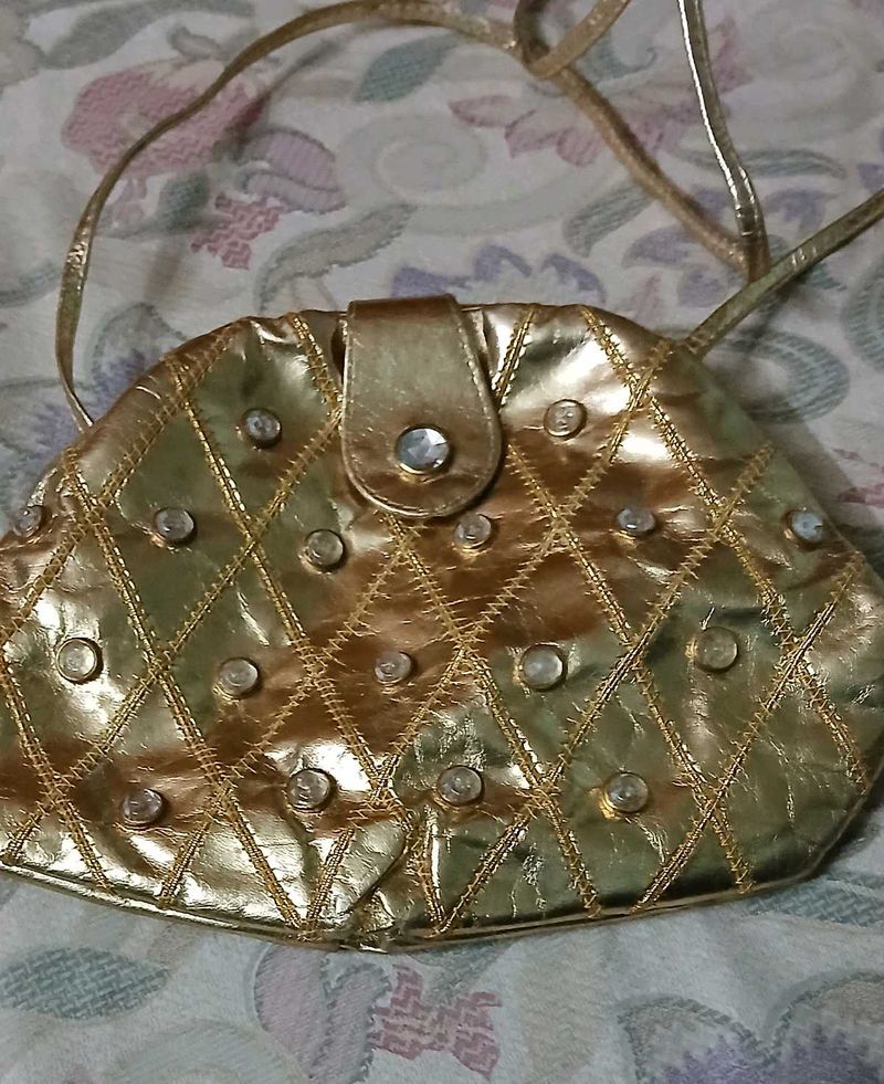 Gold Embellished Vintage Crossbody Bag