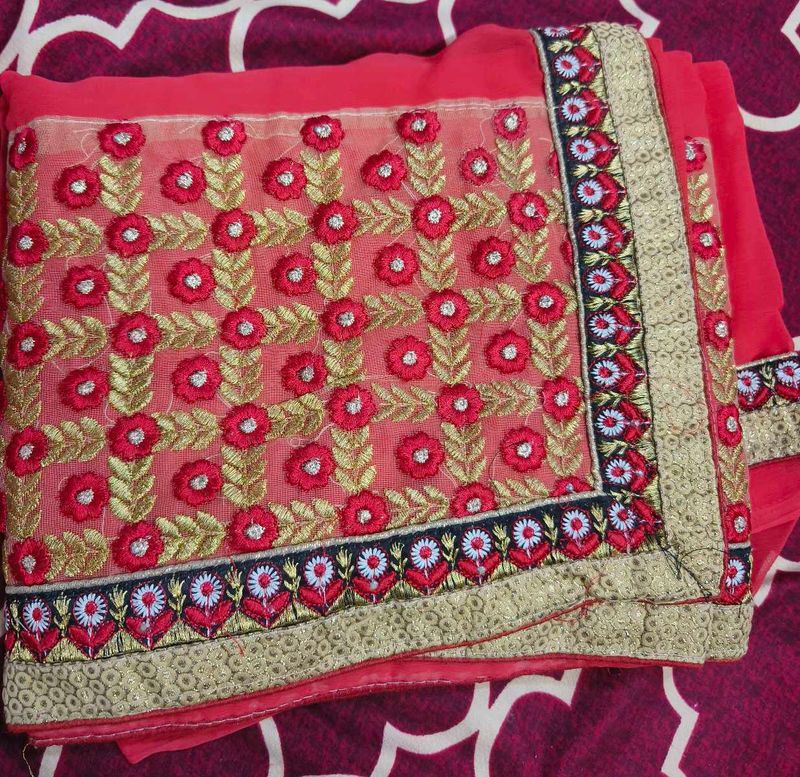 Beautiful Orange Saree With Blouse