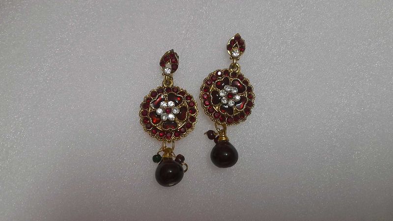 Red &amp; Gold Floral Earrings