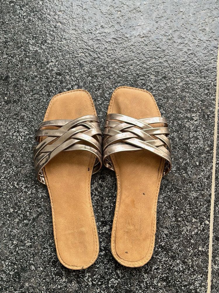 Metallic Woven Slide Sandals