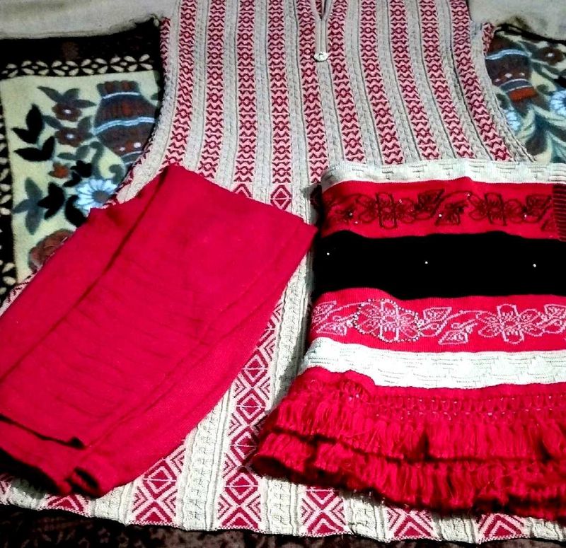 woolen anarkali set with stoll