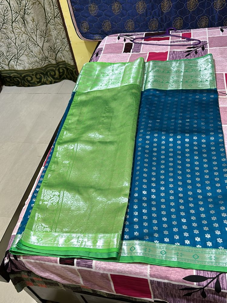 *price Drop*New Banarasi Saree Blue &amp; Green Colour