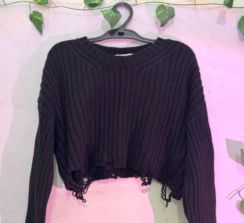 Distressed Black Knit Sweater