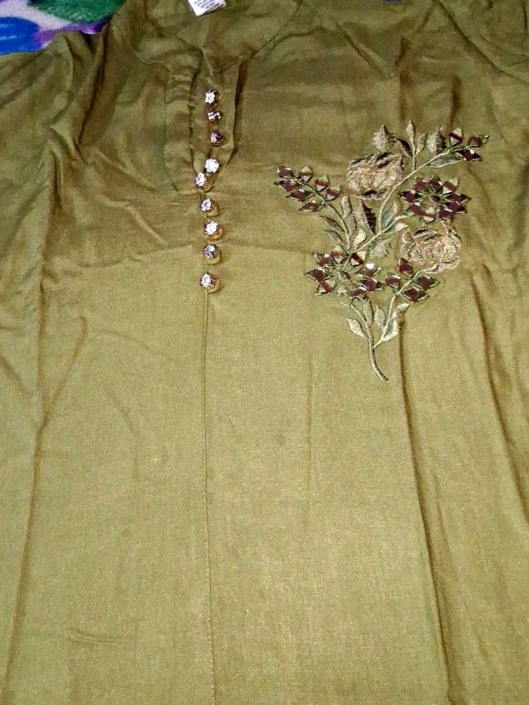 Olive Green Straight Kurti