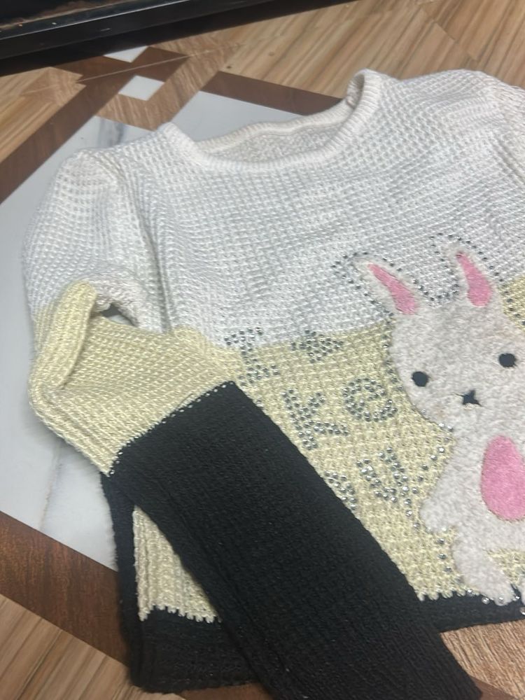 Cute Bunny Applique Knit Top
